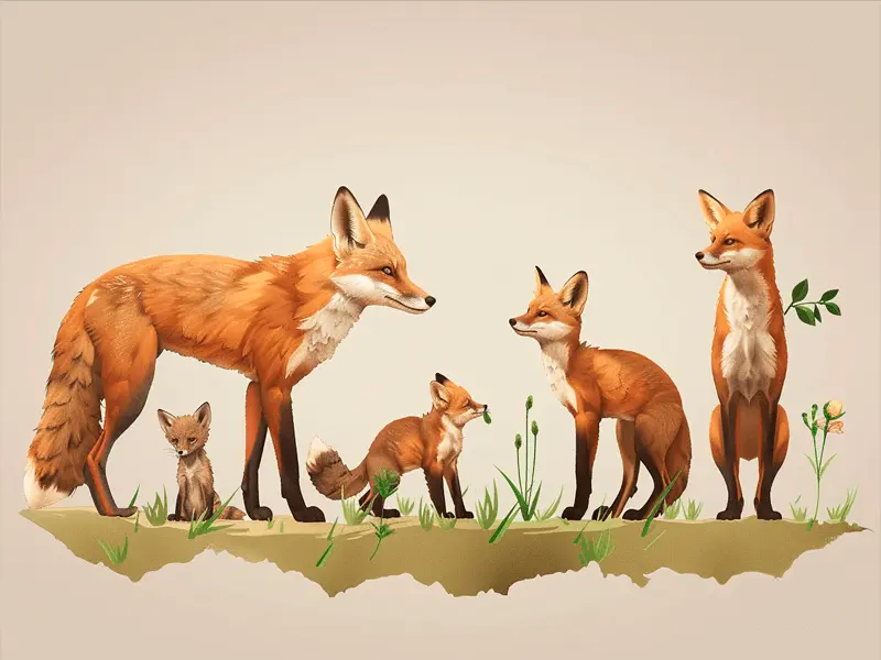 Representação de diferentes Fases da Vida de Uma raposa