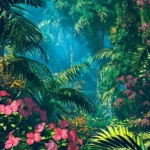 Imagem de dentro de uma floresta tropical