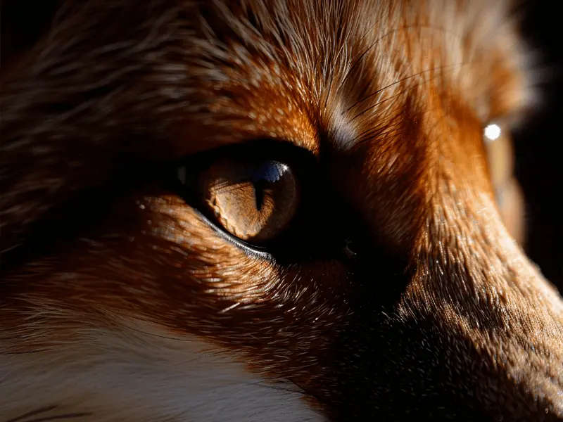 Close up nos olhos de uma raposa