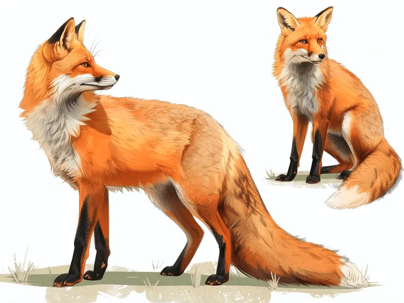 Imagem de uma raposa vermelha com fundo branco destacando suas caracteristicas fisicas