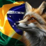 Montagem de uma raposa e uma bandeira do brasil