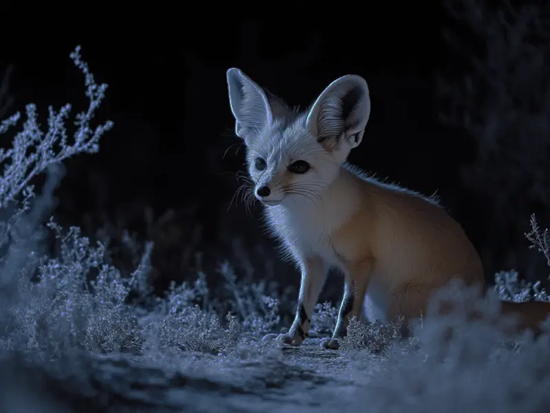 Raposa do Deserto sentada a noite