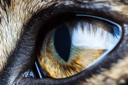 Close Up em um olho de felino com tapetum lucidum